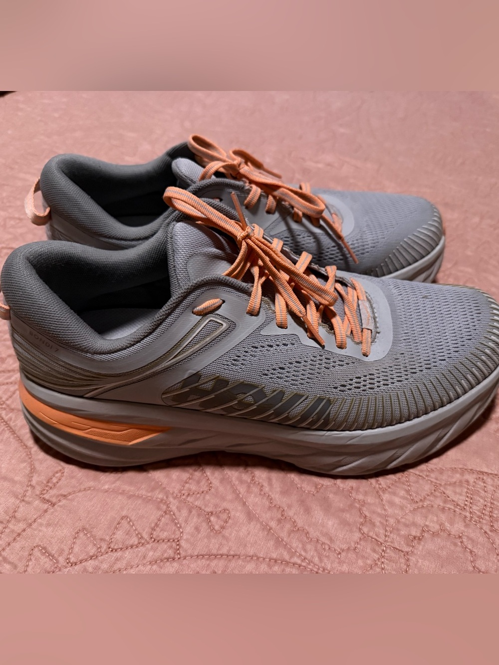 Hoka One One Women's Athletic Shoes in Gray with Peach Accents